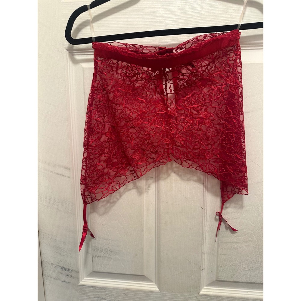 Dreamgirl Red Floral Lace Garter Belt Sheer Mesh Lingerie Style 12170 Small - Picture 1 of 3